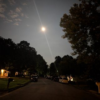Moonlit Reverie cover: a full moon over a quiet tree-lined street at night